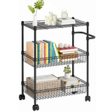 Garvee 3 Tier Rolling Cart, Metal Kitchen Cart On Wheels with Baskets, Wire Shelving Rolling Snack Storage Cart Utility Trolley with Handles for Kitchen Bathroom Office Laundry, Black - Black