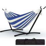 Garvee 2 Person Hammocks With Stand, Double Portable Hammock For Indoor Outdoor Patio, Heavy-Duty Steel, 450 lbs Capacity, Space Saving, Carrying Bag Included - Blue-And-White Striped