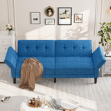 Garvee 89" Futon Sofa Bed Blue Couch Bed Adjustable Backrest Armrest for Home Living Room Deep Seat - Blue