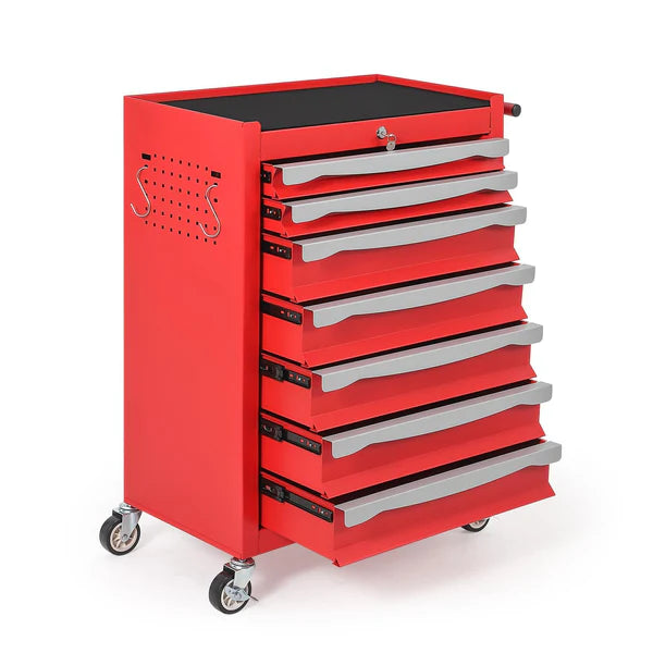 Garvee 7-Drawer Tool Chest Rolling Tool Cart with Wheels Large Capacity Storage Cabinet with Keyed Locking for Garage Workshop Warehouse Black Red Blue