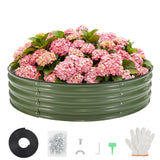 Garvee Round Galvanized Raised Garden Bed 4x4x1Ft - Outdoor Metal Circle Planter for Patio, Yard, Gardening, Rust-Resistant Steel, Rubber Edging, Open Base Drainage - Green