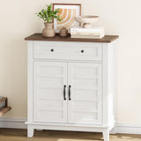 Garvee Farmhouse Sideboard Buffet Cabinet with 3-Tiers Adjustable Shelf, Kitchen Storage Cabinet, White+Brown, 39.9x80x91.4 cm - Brown And White Contrast