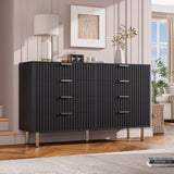 Garvee 8 Drawer Dresser Black Fluted Wooden Organizer for Bedroom Living Room Hallway Kids Room 55 in Wide - Black