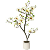 Garvee 4FT Faux Magnolia Plants Artificial Flower Trees For Yard Patio Home Office Arrangement Decor Indoor Outdoor White Pot - 4Ft