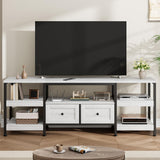 Garvee 71 in Industrial TV Stand with 2 Drawers, Rustic White Media Console for TVs Up to 75 in, Open Design & Metal Frame
