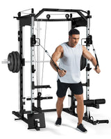 Garvee 2200LBS Smith Machine Home Gym Power Cage Squat Rack LAT Pull-Down Cable Crossover System Heavy-Duty Steel Black