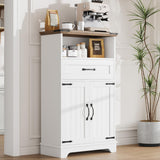 Garvee Farmhouse White Storage Cabinet with Doors and Drawers for Kitchen Bathroom Laundry Living Room Bedroom, White, Freestanding, Spacious