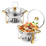 Garvee Chafing Dish Buffet Set 2 Pack 5QT, Stainless Steel Round Chafing Dishes for Buffet with Lid Holder & Glass Lid, Buffet Servers and Warmers for Parties, Wedding, Camping, Dinner, Gold - Gold