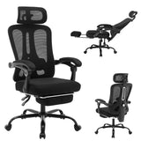 Garvee Ergonomic Office Chair with Footrest, High-Back Mesh Desk Chair, Adjustable Lumbar Support & Headrest for Home Office, Black - Black Frame | Black Mesh Star Five