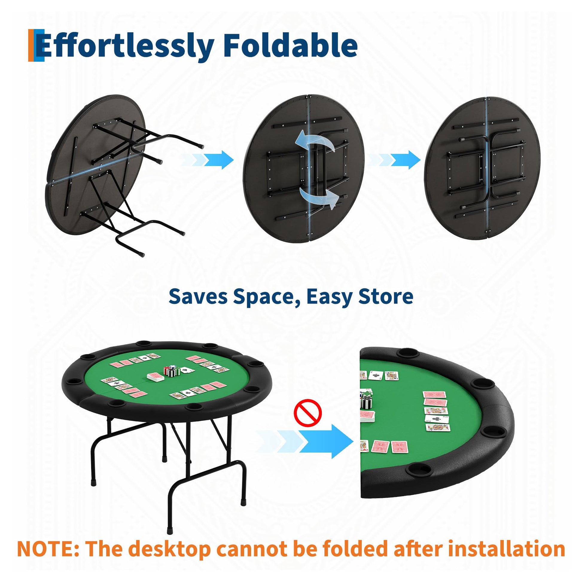 Foldable poker table legs for easy storage