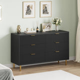 Garvee Fluted Black Dresser with 6 Drawers, 56" Wide Modern Chest of Drawers with Curved Profile Design, Wooden Dresser TV Stand, Wood Drawer Organizer for Bedroom, Living Room, Hallway - Black