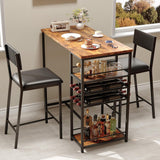Garvee Bartisch Set 3-Teilig Industrial Metal Frame, Ergonomic PU Chairs & 3 Shelves, Vintage Brown, Space-Saving Kitchen Bar Table for 2 - Vintagebraun