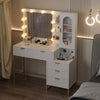 Garvee Modern Makeup Vanity Desk with Lighted Mirror, Power Outlets, Large Storage, White, Bedroom Dressing Table for Women & Girls