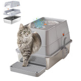 Garvee Stainless Steel Covered Litter Box Large Top Entry Metal Litter Box for Cats Dog Proof with Flip Cover 60x40x44cm - Gray,60X40X44Cm