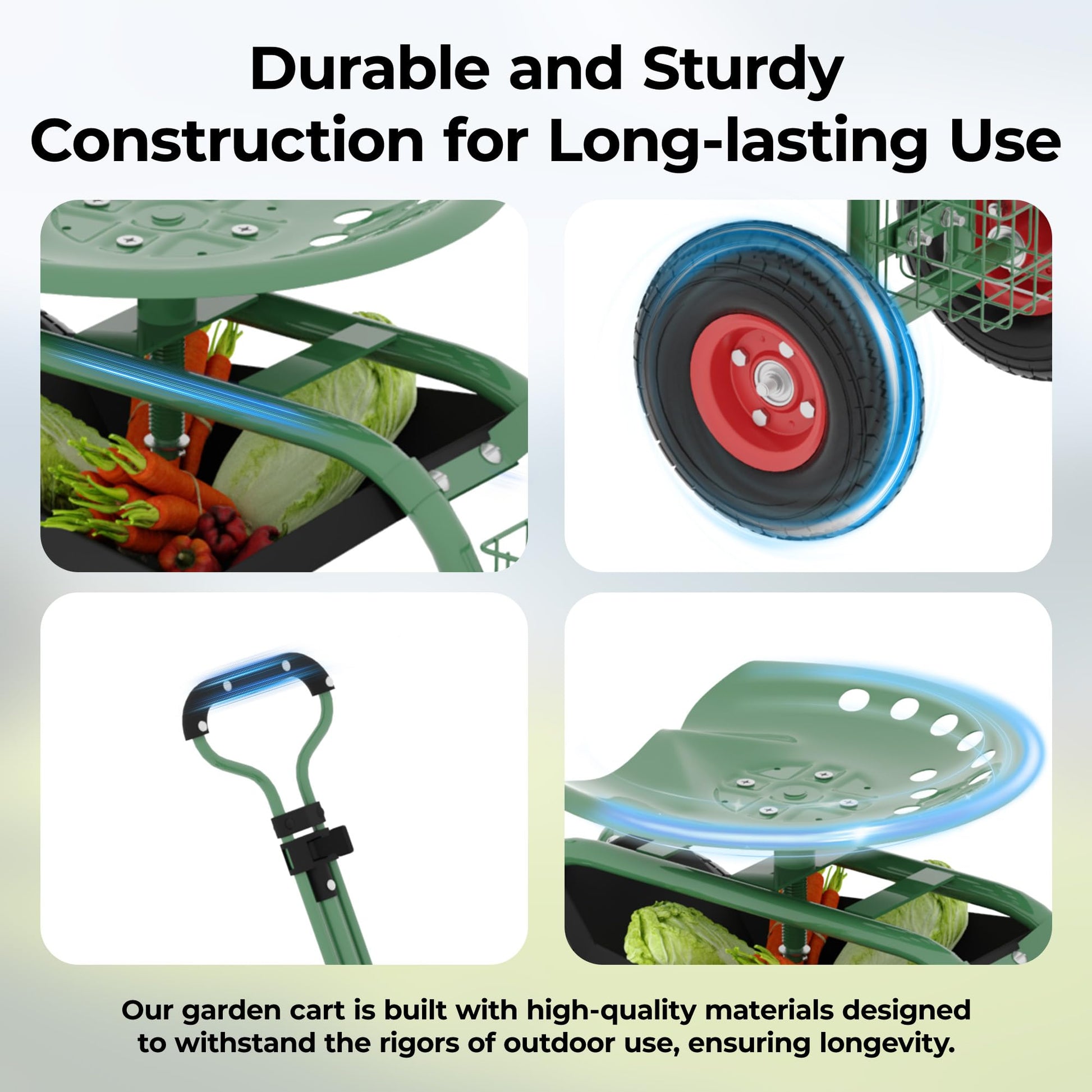 Durable powder-coated steel garden cart construction
