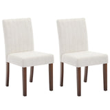 Garvee Parsons Button Tufted Dining Chairs Set of 2 - Upholstered Fabric Kitchen Chairs with Wood Legs & Padded Seats - Beige Vertical Stripes