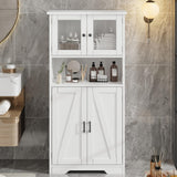 Garvee Bathroom Cabinet, Freestanding Floor Linen Storage Cabinet, Kitchen Pantry Storage Cabinet with Glass Doors & Adjustable Shelves, Standing Cupboard,Storage Cabinet for Living Room (White) - White