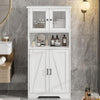 Garvee Bathroom Cabinet, Freestanding Floor Linen Storage Cabinet, Kitchen Pantry Storage Cabinet with Glass Doors & Adjustable Shelves, Standing Cupboard,Storage Cabinet for Living Room (White)