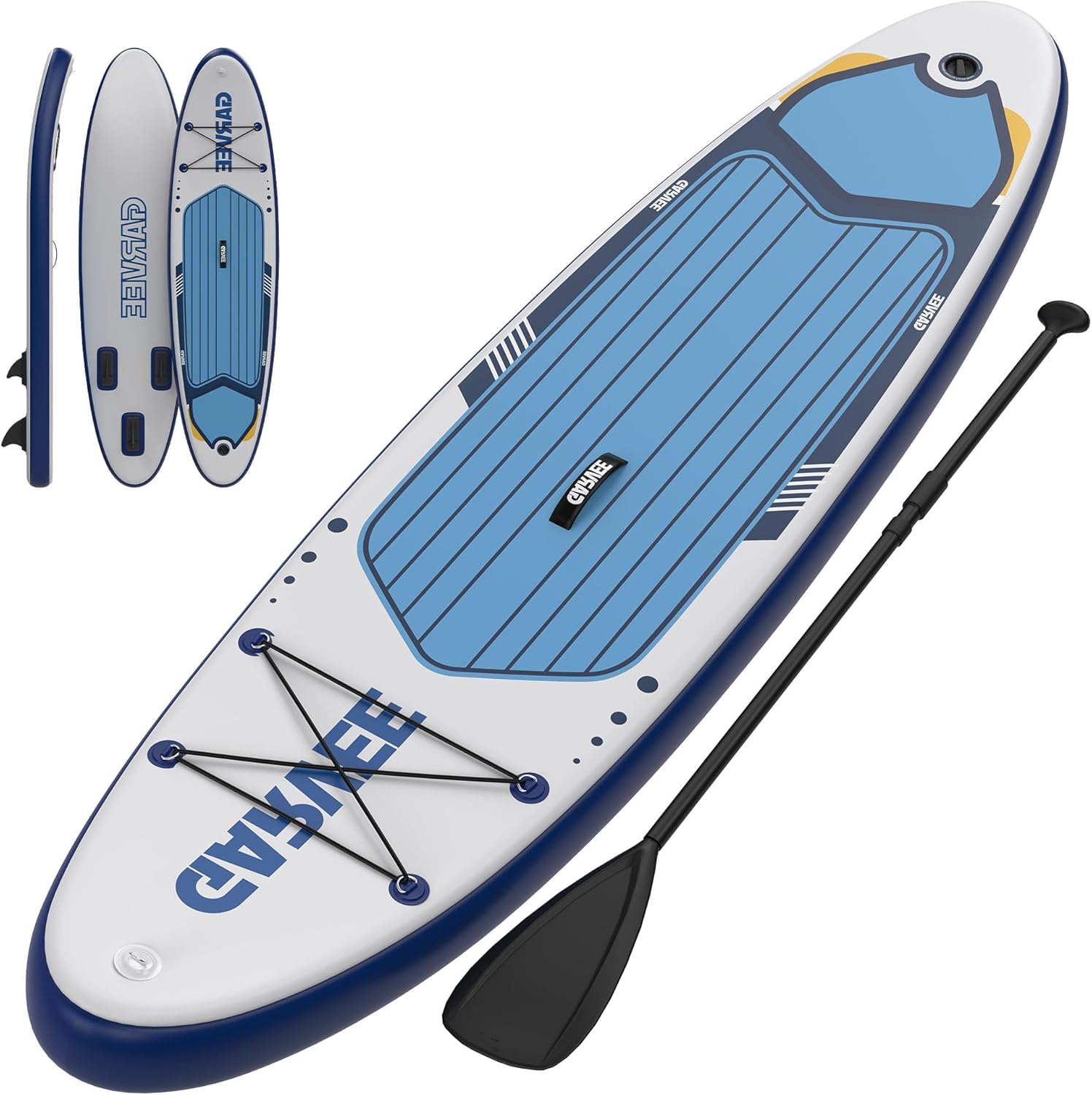 Inflatable paddle board with cargo bungee and paddle