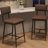 Garvee Bar Stools Set of 2 with Thick Cushion & Metal Legs, PU Leather, Counter Height, Black, 25.6 Inch for Kitchen and Island - Retro Browns