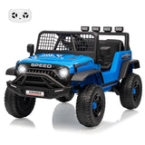 Garvee 12V Kids Ride On Truck Car with Parent Remote Control, 3 Speeds, Emergency Braking, LED Lights, Music & Horn, Blue, Outdoor Adventure Toy - Blue
