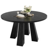 Garvee Round Dining Room Table for 4-6, 47" Wood Kitchen Table with Sturdy Base, Black - Black