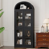 Garvee 71.4'' Tall Farmhouse Bookcase With Double Doors & Adjustable Shelves For Bedroom Living Room Home Office Natural Wood - Black-B