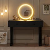 Garvee Black Vanity Desk with Mirror and Lights, Small Makeup Vanity with 2 Drawers, Modern Vanity Organizer for Bedroom, Adjustable Brightness, 3 Color LED Lights - Black
