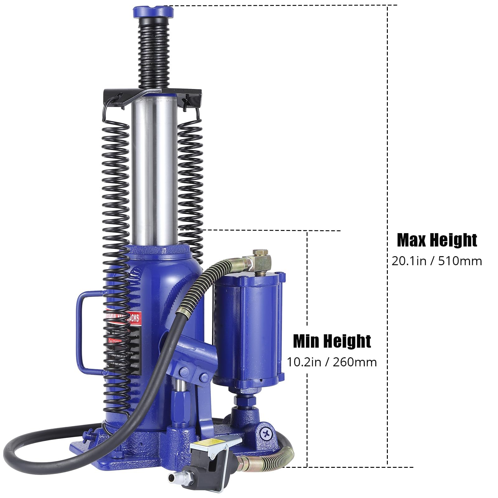 Lift range dimensions of Garvee air bottle jack