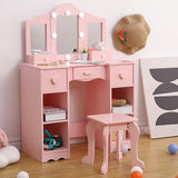 Garvee Kids Vanity, Girls Vanity Table with Mirror, Light,Stool & Drawer, 2 in 1 Wooden Princess Makeup Desk Dressing Table, Toddler Vanity,Pretend Play Vanity Set for Kids - Pink With 3 Storage