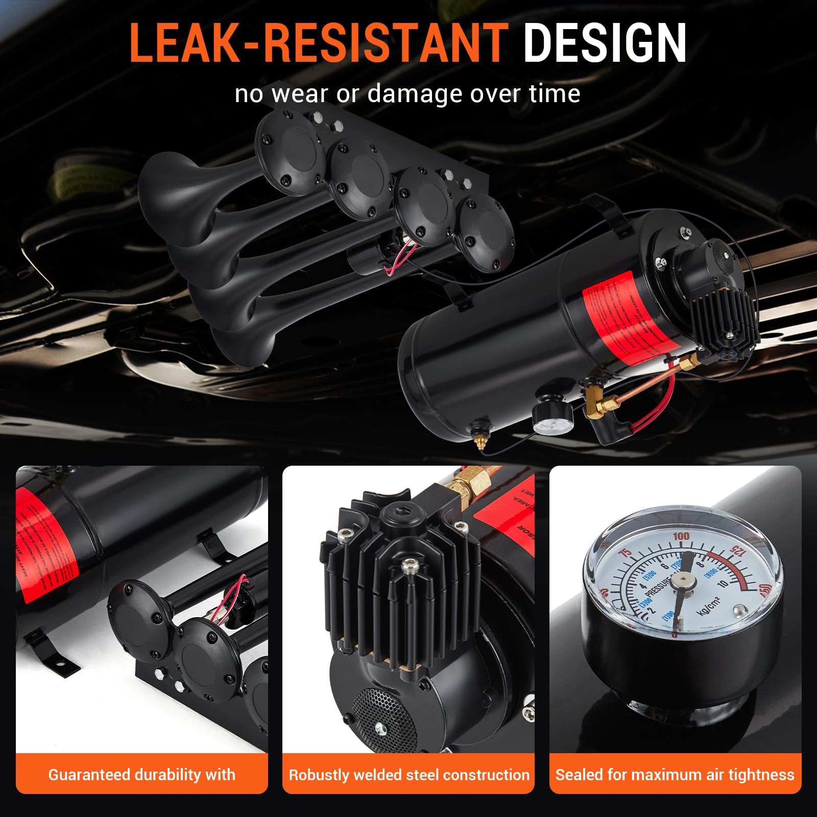 Leak-resistant construction with welded steel and sealed gauge for airtight performance