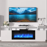 Garvee 70 Inch Fireplace TV Stand with 36 Inch LED Lights and Electric Fireplace, White, High Gloss Entertainment Center for TVs Up to 80 Inch, 2 Tier Storage Cabinet