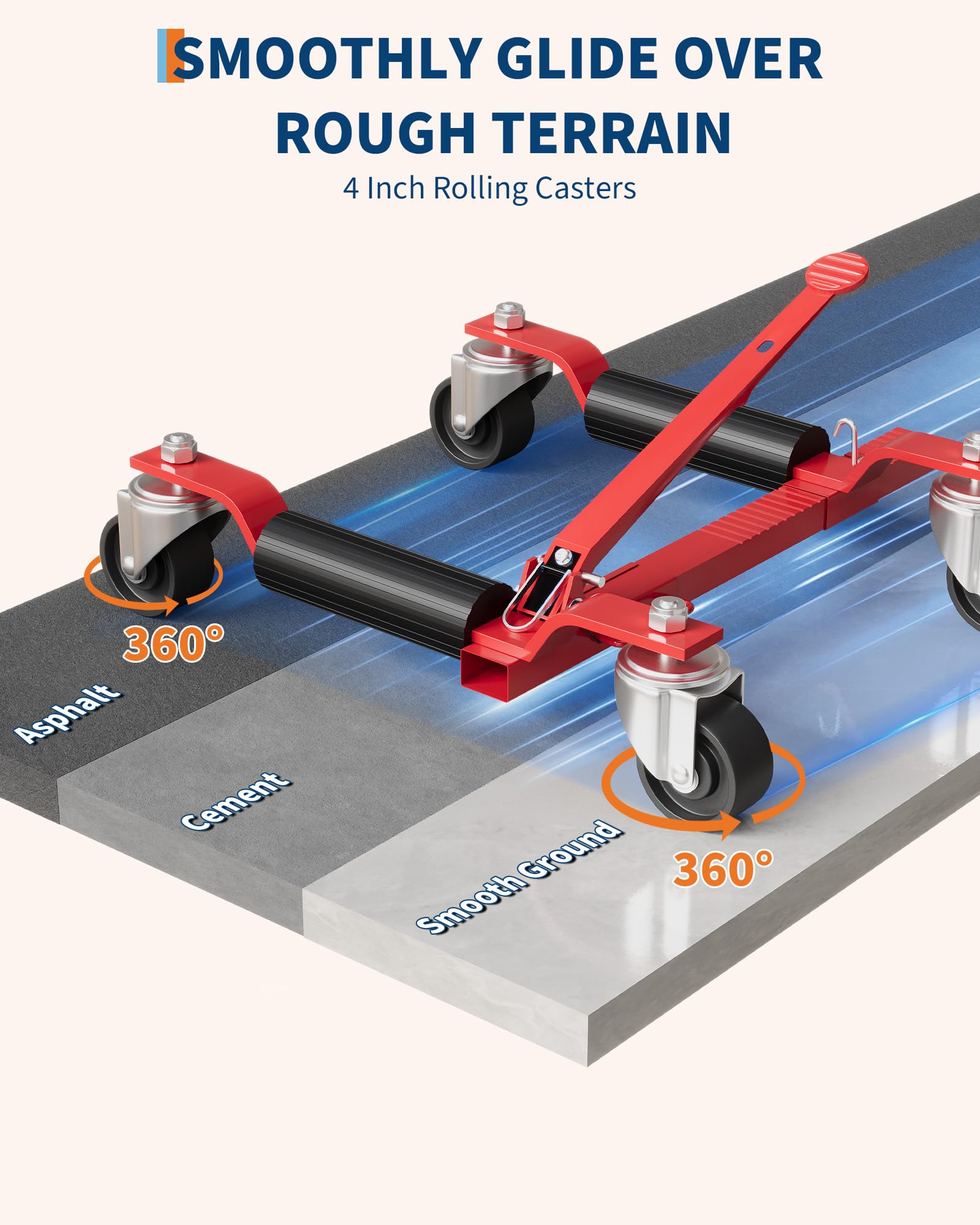 Red wheel dolly with four 360 degree swivel casters