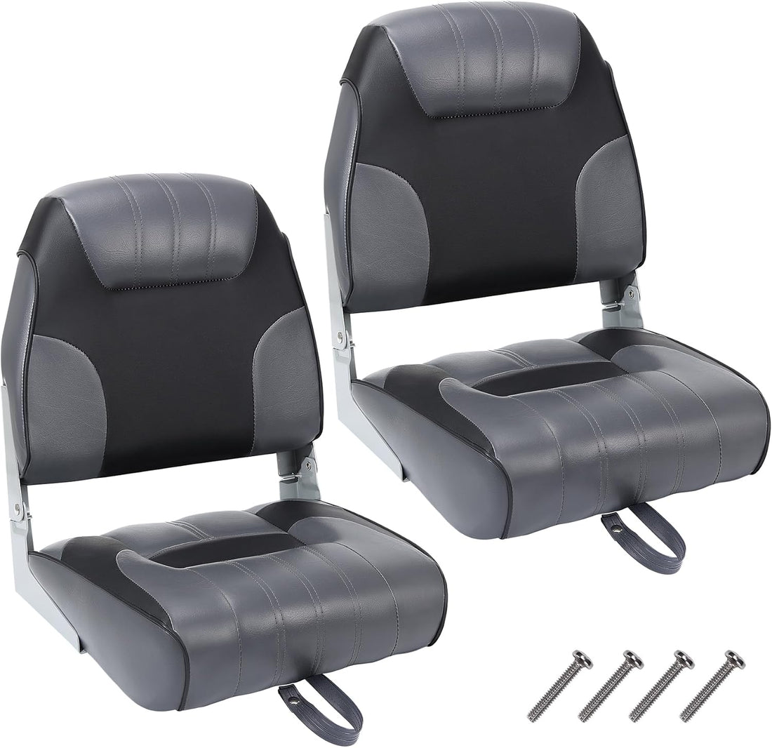 Garvee Lot de 2 sièges de bateau rabattables + rembourrage éponge épais + PVC résistant aux intempéries + charnières en aluminium + installation facile + tourisme et pêche