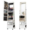 Garvee Jewelry Armoire with Led, 360° Swivel Jewelry Armoire with Full Length Mirror, Jewelry Storage, Bottom Drawer, Shelf, Wheels, Lockable Freestanding Jewelry Cabinet for Bedingroom