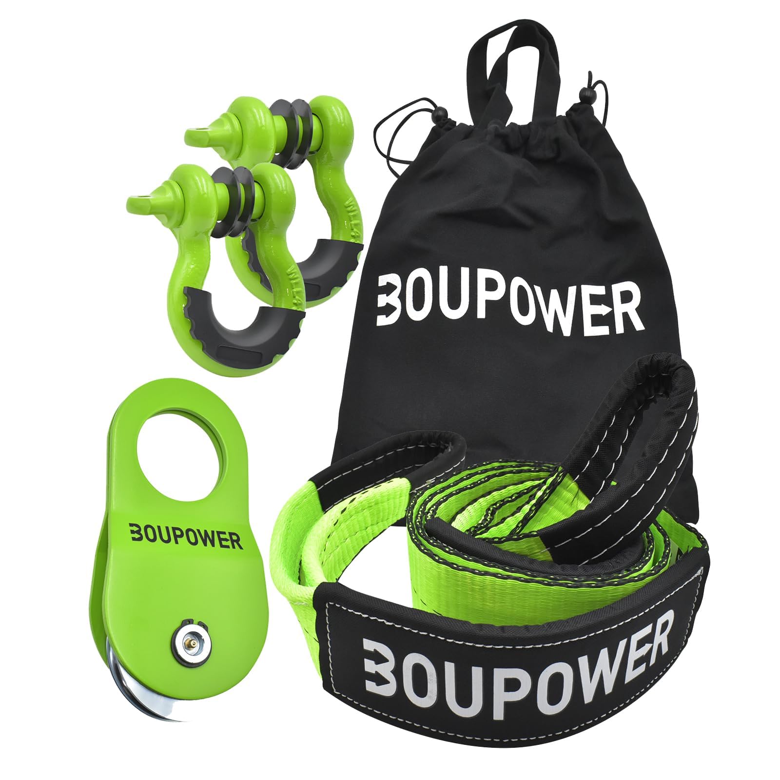 Garvee off road snatch recovery kit with strap, shackles, snatch block and storage bag