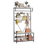 Garvee Hall Tree with Bench and Shoe Storage 5-in-1 Entryway Organizer Adjustable Shelf Marble White 39.37" - Marble White
