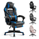 Garvee Gaming Chair with Footrest & Massage Lumbar Support, Big and Tall Ergonomic Computer Game Desk Chair, 300 LB Capacity, Blue PU Leather Recliner - Black and Blue