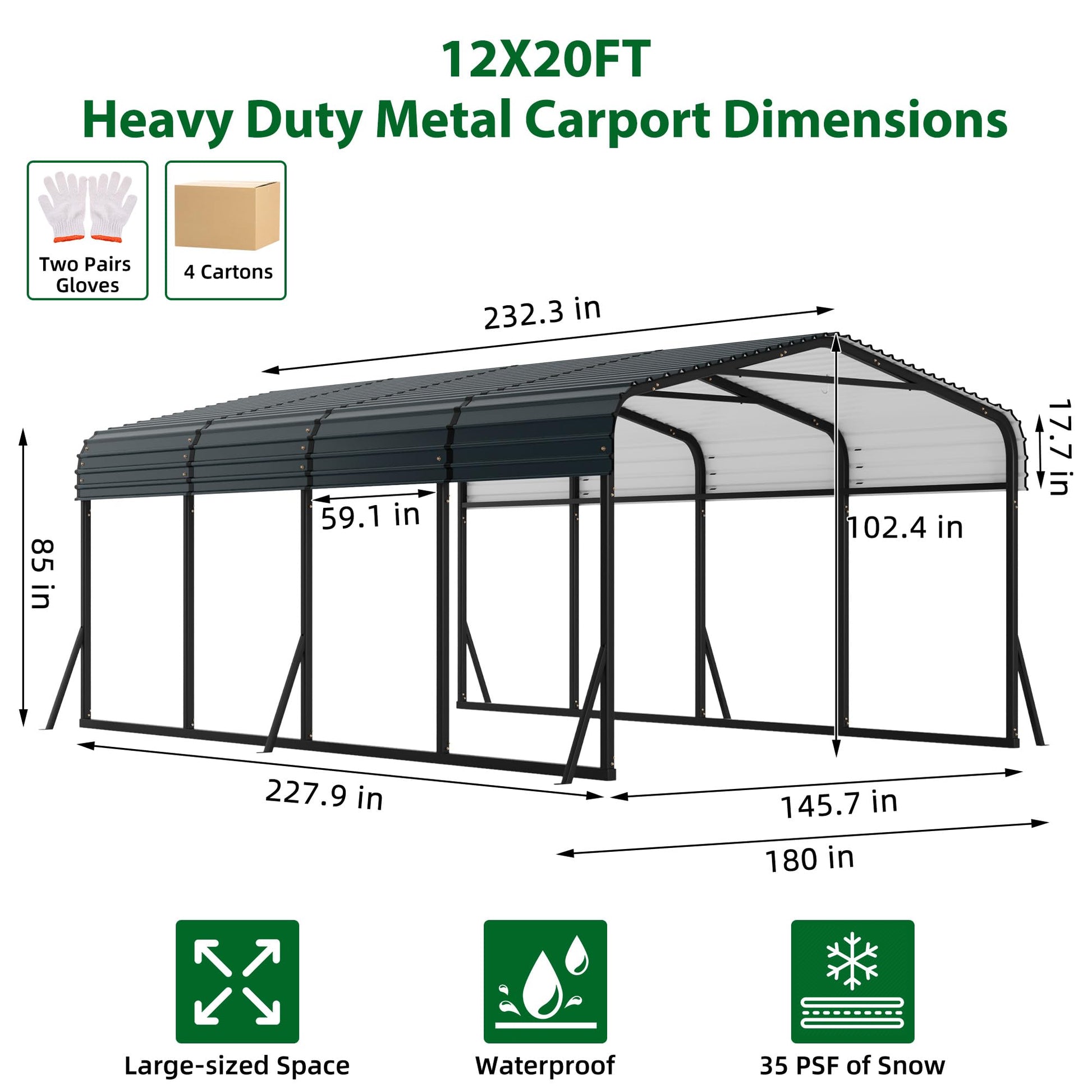 12x20 carport dimensions and large-size space infographic
