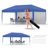 Garvee 10'x20' Waterproof Pop-Up Canopy Tent with 2 Sidewalls & 12 Stakes for Outdoor Events, Weddings, Camping, Blue - Blue
