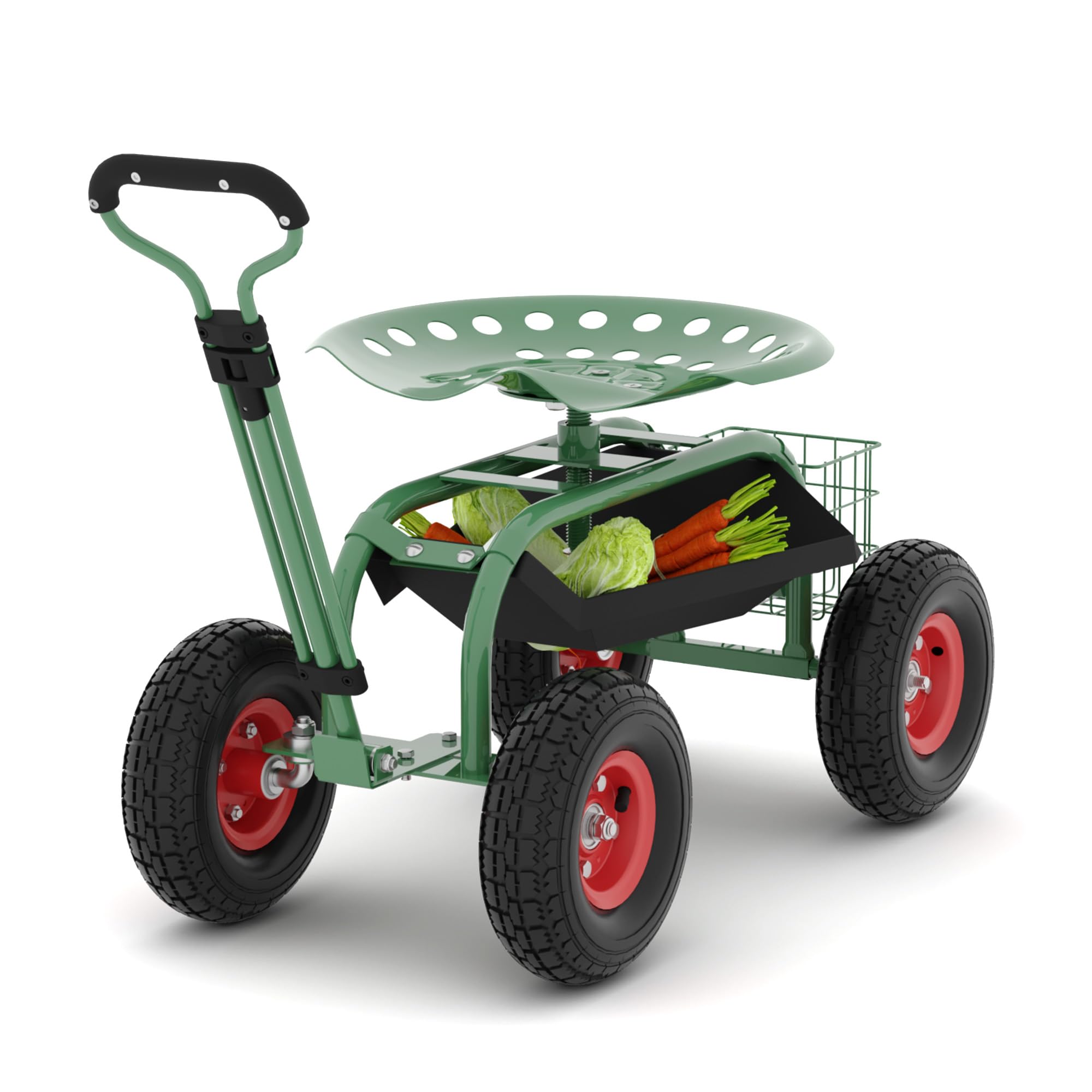 Garden cart tool storage tray and side basket