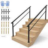 Garvee Outdoor Handrail for Steps, 6 Step Stair Handrail Kit, Black Aluminum & Iron, Adjustable 0°-45° for Indoor & Outdoor Use - Black-2 Pack