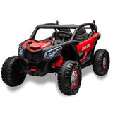 Garvee Ride - P Series: 24V 2 Seater Kids Ride on UTV Car For age 3+, w/Remote Control, 4WD Powerful Electric Vehicle with 4x75W Motors, 4 Shock Absorber, Leather Seat, Music and Light - Red - Red