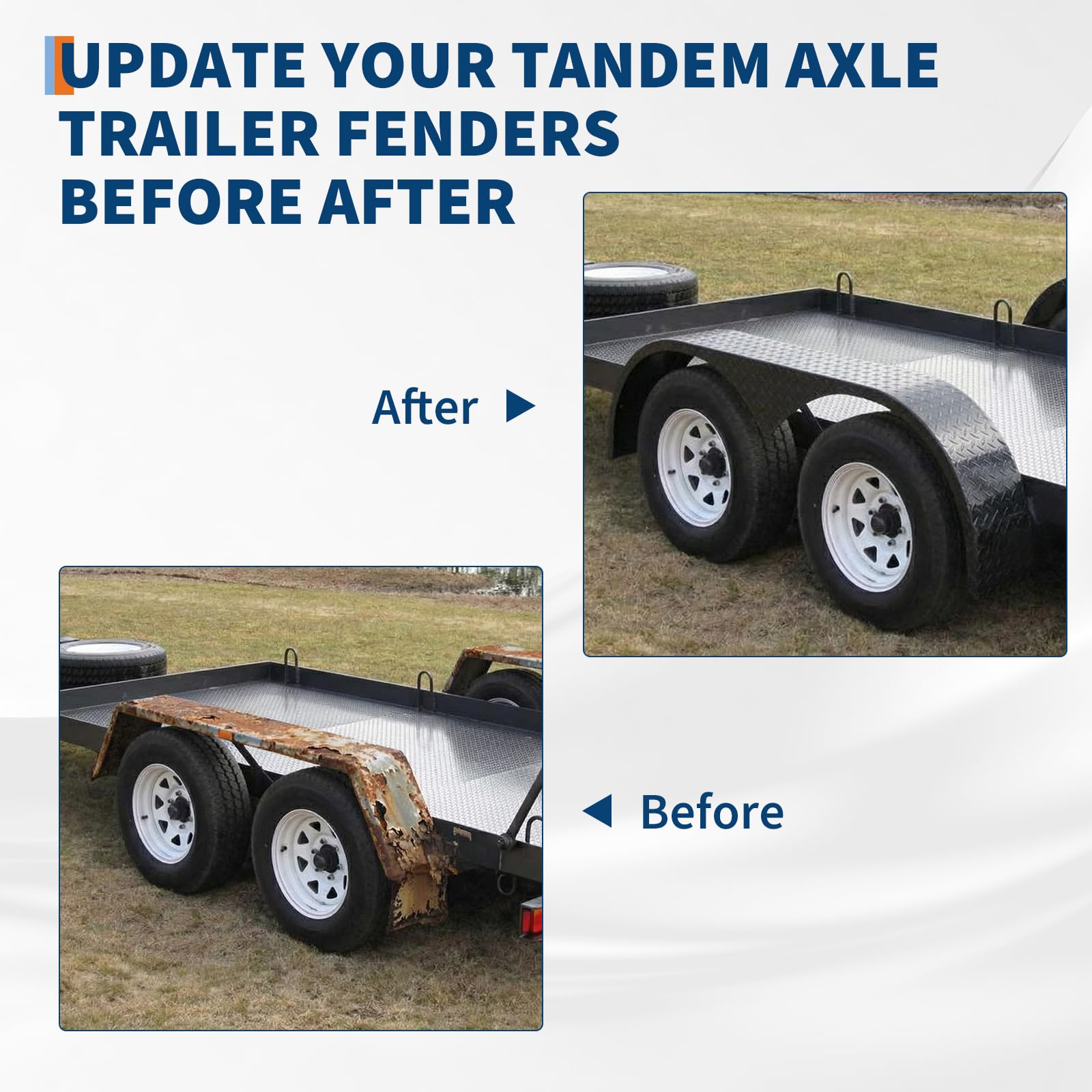Before and after tandem axle trailer fender replacement