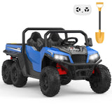 Garvee 24V 2 Seater Ride On Dump Truck with Remote Control, 4WD 6 Wheels, Music Player & LED Lights, Big Kids Ride Toy, 20" Wide, Red - Blue