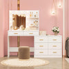 Garvee 61" Make Up Vanity Desk with Mirror and Lights, 8 Wide Storage Drawers, 3 Lighting Modes, Adjustable Brightness, White for Bedroom
