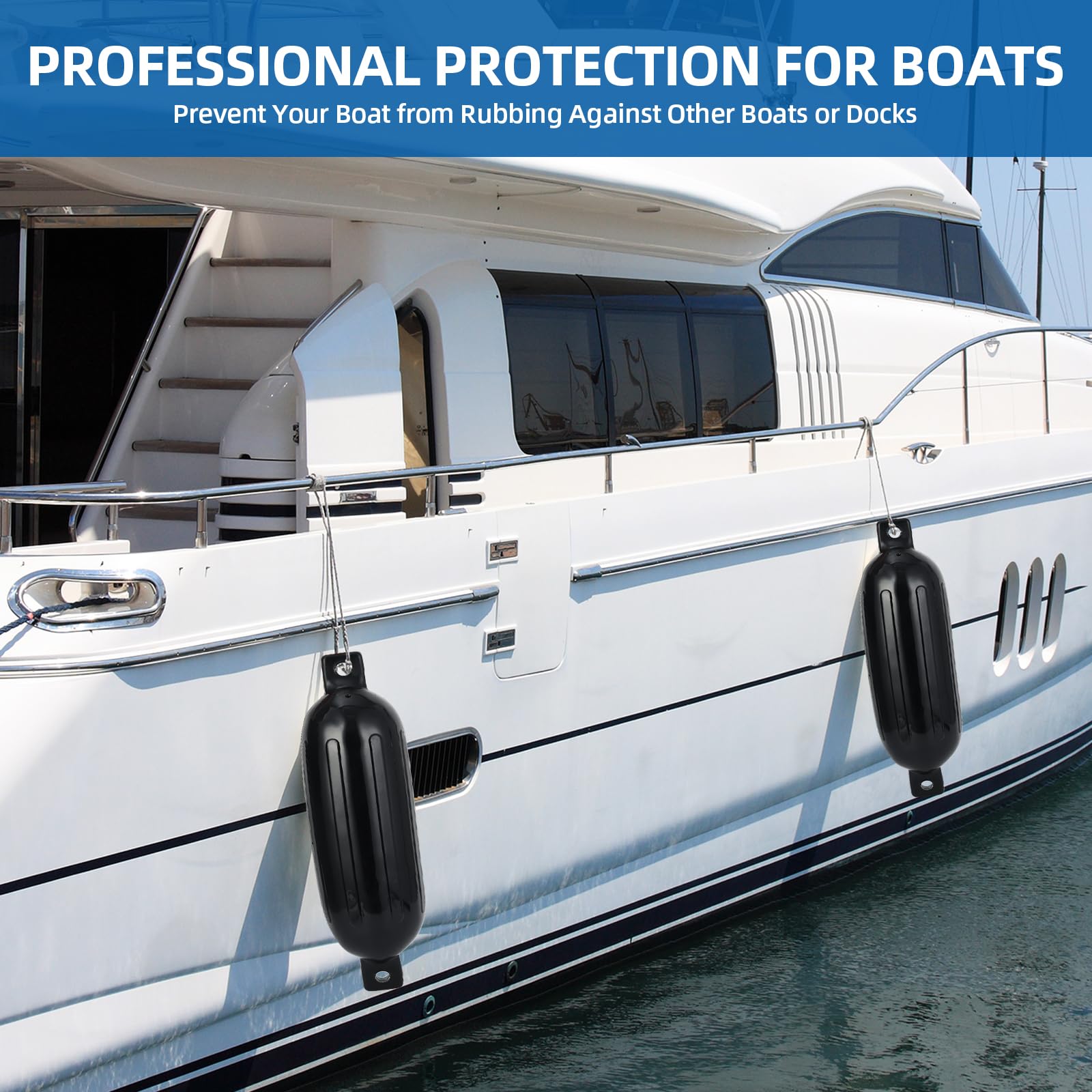 Inflatable boat fenders protecting a yacht during docking