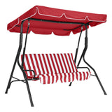Garvee Outdoor Porch Swing Chair with Adjustable Canopy, 3-Seat Patio Glider Bench, Steel Frame, Thick Cushions, Backyard Lawn Garden - Red Stripe