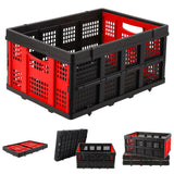 Garvee 55L Heavy-Duty Collapsible Plastic Crate Red Foldable Storage Basket with Side Handles Stackable for Food Drinks Books Tools - Red