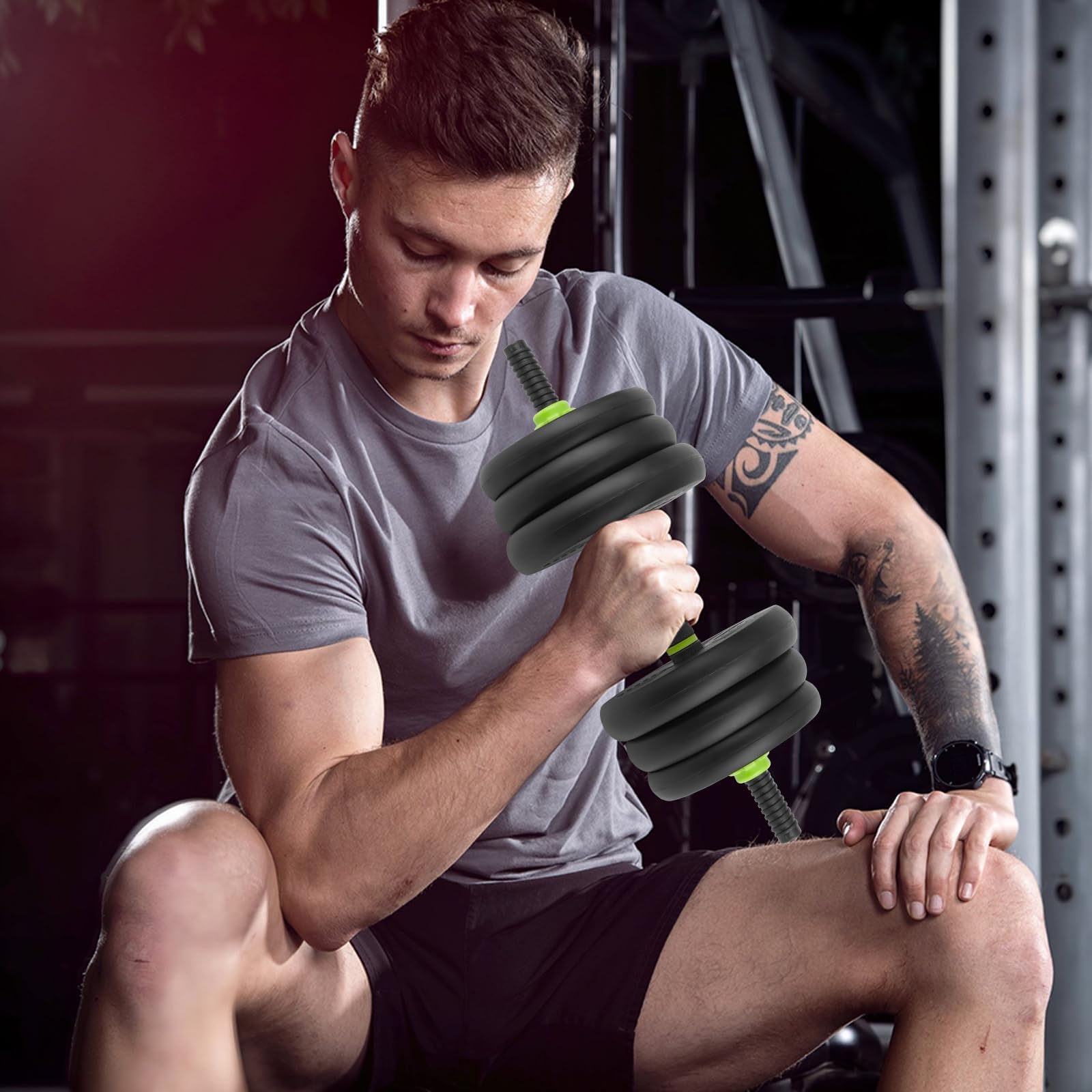 Athlete using adjustable dumbbell with textured ABS handle